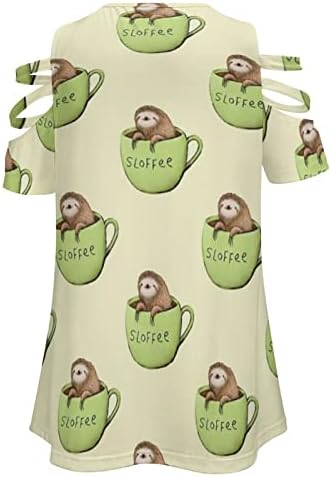 Sloth Cup kafe Ženska majica Casual V-izrez hladnog ramena Top zip bluza s kratkim rukavima