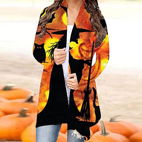 Žene otvoreni prednji kardigan Halloween Print Elegantne ramene Dugi bluza s šallom Lagani Casual