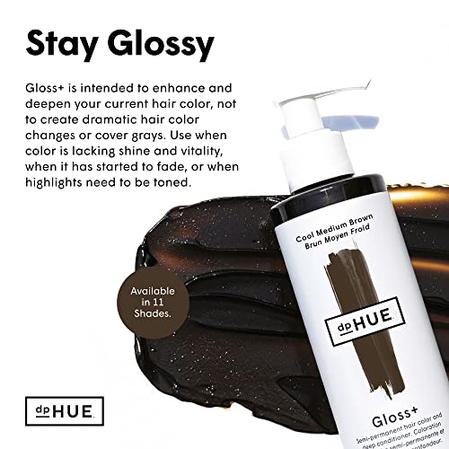 dpHUE Gloss+ - Cool srednje smeđa, 7,8 fl oz - polutrajna boja za kosu za jačanje boje & duboki regenerator-poboljšajte & produbite prirodnu ili obojenu kosu - bez glutena, Vegan