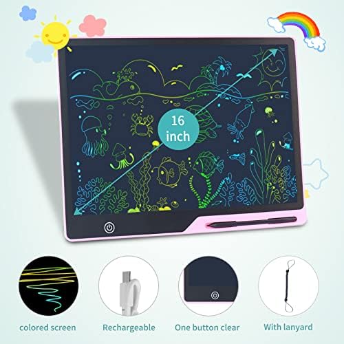 16-inčni punjivi LCD Tablet za crtanje,elektronski tablet za pisanje sa velikim šarenim ekranom,pokloni za učenje za dječake i djevojčice od 3-8 godina