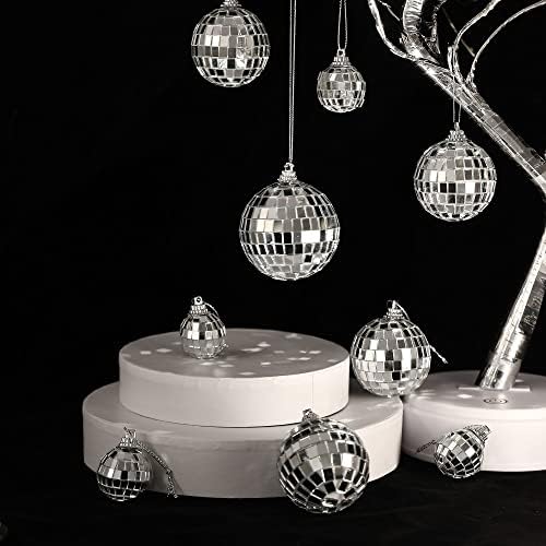 Disco Balls Ornamenti dekoracija, ogledalo Disco Balls Sets 28 kom Auto dodatak visi na retrovizoru srebrne Disco lopte svijetle reflektirajuće za Božić, vjenčanje, praznik, rođendansku zabavu