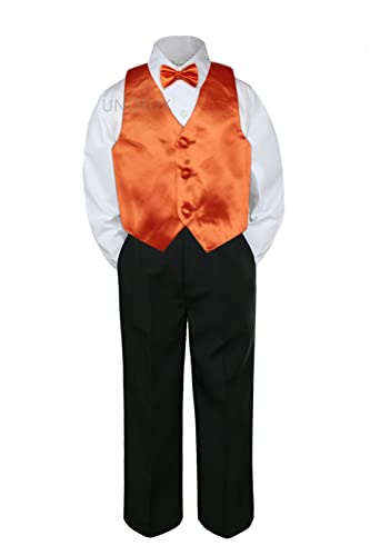 4pc Formalnoj bebi teen dječak narandžasti prsluk luk kravate set crne hlače odijelo S-14