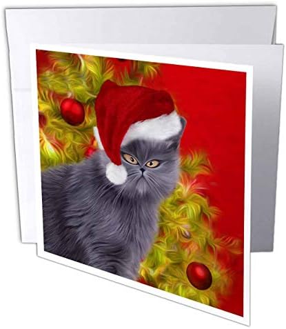 3drose ponižena mačka u Santa šeširu karikatura smiješna slika za Božić-čestitka, 6 x 6 inča