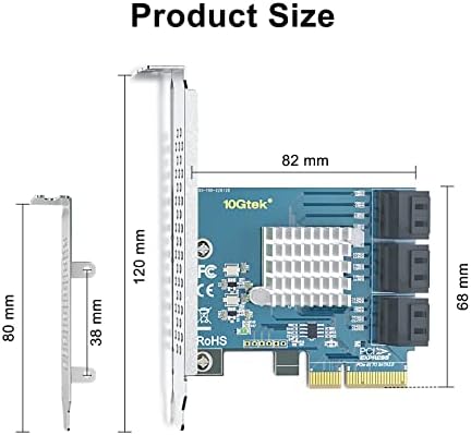 10GTEK PCIe SATA kartica 6 port sa 6 SATA kablova i nosača niskog profila, 6Gbps SATA3.0 CONPURCATER PCI
