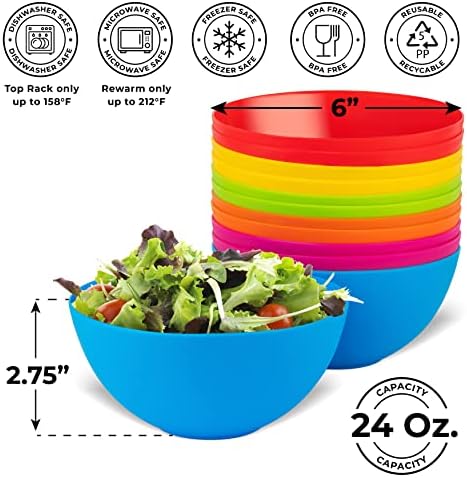 PLASKIDY Plastic Bowls Set 12 Kids Bowls 24 oz mikrovalna Perilica posuđa BPA free plastične posude za žitarice za djecu jarkih boja dječje posude odlične za žitarice, supu, užinu, voće ili salatu