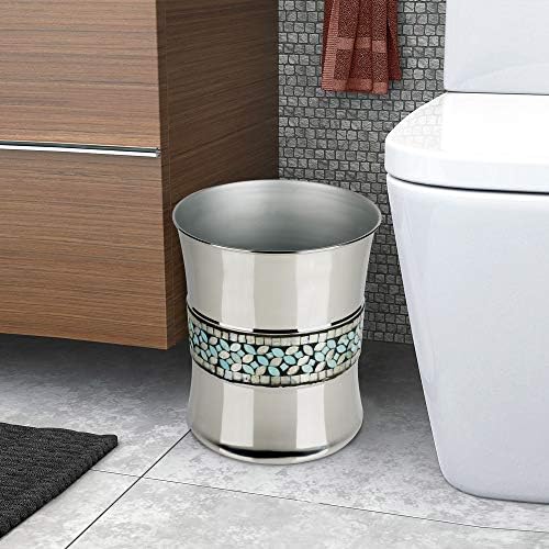 nu Steel Sea Foam wastebasket kanta za smeće u Aqua Blue / silver Glass Mosaic / nehrđajući čelik za kupatila & isprazni prostori