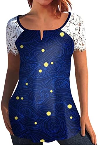 Ženska majica Plus veličine čipka kratkih rukava V izrez Ljetni vrhovi labavi fit sakrij trbušni