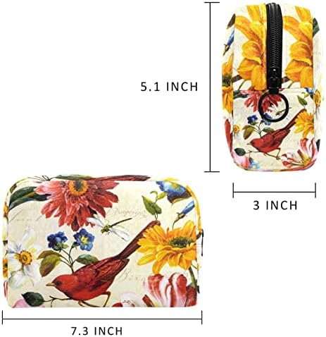 Toaletna torba, kozmetička torba za šminku za žene muškarci, hrizantemum ptica Dragonfly Retro Spring