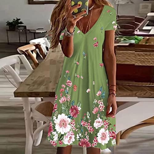 Ležerna ljetna haljina, ress za žene slatki cvjetni kratki rukav V izrez Casual Loot Fit Flare haljina od plaže mini haljina majica
