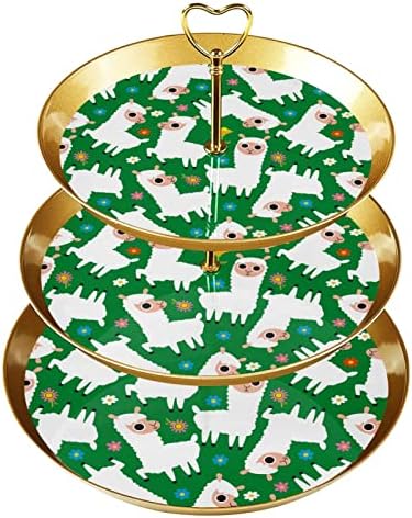 Zmajbtu 3 rake sa zlatnim štapom Plastična razina desertna toranjska ladica Slatka Alpaca uzorak sa biljkama Voćni bombonski displej za vjenčanje rođendan božićne čajne zabave
