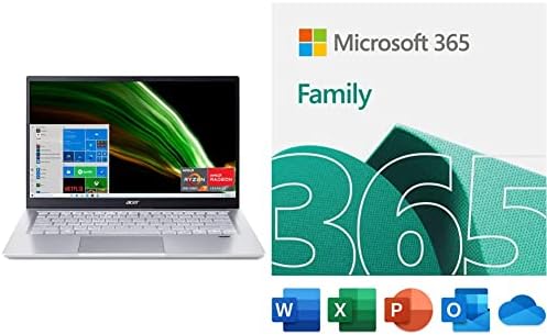 Acer Swift 3 Thin & amp; Light Laptop | 14 Full HD IPS sRGB Display / AMD Ryzen 7 5700u osmojezgarni procesor | 8GB LPDDR4X | sa Microsoft 365 porodicom | 15-Mjesečna pretplata | PC/Mac Preuzimanje