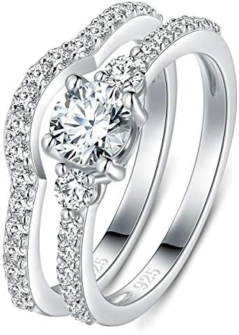 Boruo 925 srebrni prsten, kubni cirkonij CZ 2pc vjenčani prsten Set prstena 4mm veličine 4-12