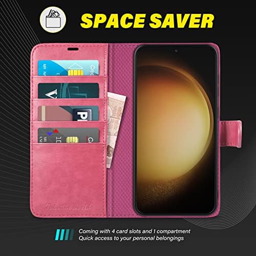 TUCCH case Wallet za Galaxy S23 Plus 5G, magnetno Pu kožno postolje [RFID Blocking] zaštitni Folio poklopac za kartice sa [TPU unutrašnjim kućištem otpornim na udarce] kompatibilan sa Galaxy S23+ 6,6 inča, Hot Pink