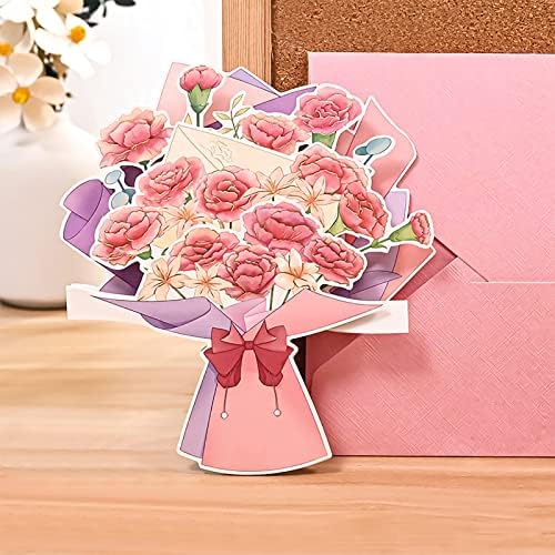 Emivery cvijet čestitke sa kovertom, 3D papir cvijeće buket karanfili čestitke za Majčin dan rođendan godišnjica cvijet kartica za mamu, žene, učitelj, ljubavnik