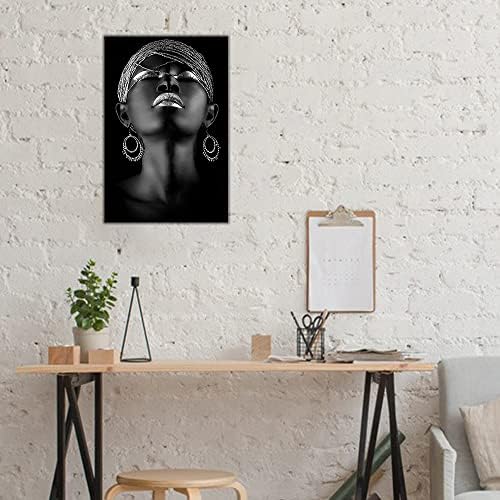 Luodir Afroamerička zidna Umjetnost - srebrni crni ženski Portretni Poster, minimalistički platneni otisci umjetnička djela, Crni umjetnički zidni dekor za uredsku sobu spavaća soba Neuramljena
