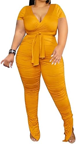Ženska Odjeća Plus veličine 2 komada seksi jednobojne Pojasaste Bodycon hlače sa Plisiranim prorezom kompleti kombinezona