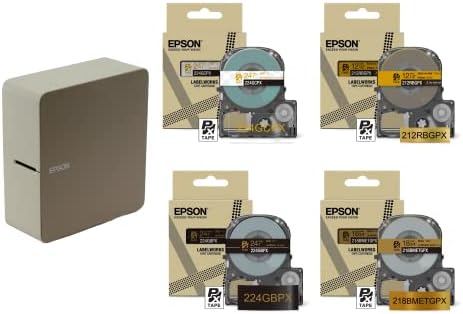LABELWORKS Epson LW-C610PX Go for Gold Bundle – label Maker I Gold Tapes, Gold on Black, Gold on Clear, Gold Ribbon & Metallic Gold - LW-C610PX, 224gbpx, 224GCPX, 212RBGPX, 218BMETGPX