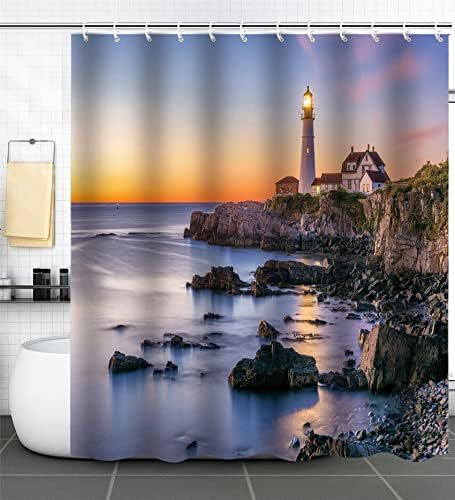 Svjetionik s liglicom, portland Lighthouse Maine USA Sunrise Foggy Seascape zavese za tuširanje za kupatilo, vodootporna poliesterska tkanina za zavjese od poliestera 72x72 inča sa 12 kuka