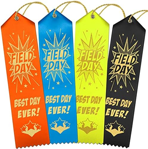 RibbonsNow Školski Dan Trake-Najbolji Dan Ikad! – Ukupno 48 traka: po 12 vruće narandžaste, svijetlo plave, vruće žute i crne sa karticom & amp; niz