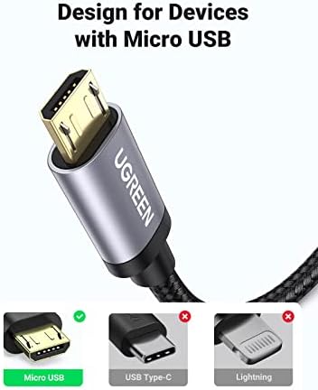 UGREEN Micro USB kabl, 1.5 FT USB kabl za brzo punjenje velike brzine, najlonski pleteni izdržljiv kabl za