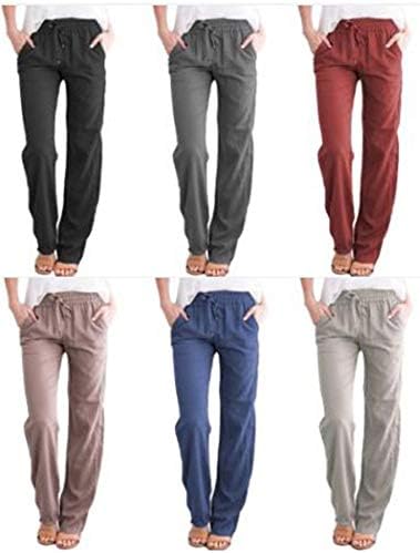 Andongnywell ženske pune boje pamučne meke salonske hlače široke noge sa džepovima Drawcord Duketants