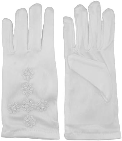Bijele rukavice za prvu pričest | elegantna čipkasta aplikacija sa bisernim perlicama