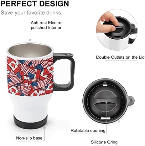 Kanada USA zastava 14 oz Travel Coffeov krig od nehrđajućeg čelika Vakuum izolirana čaša sa poklopcem