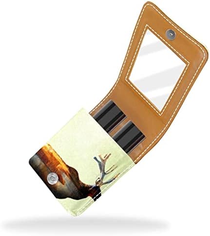 ORYUEKAN Mini torba za šminkanje sa ogledalom, torbica za kvačilo od umjetne kože za usne, priroda umjetnička životinja jelena