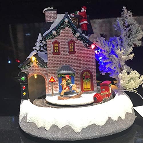 WYBFZTT-188 minijaturna smola božićna scena za djecu Novogodišnje osvijetljeno animirano rotirajući Djed Mraz sa šarenom svjetlosnom muzičkom kutijom