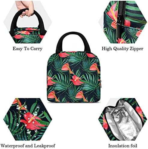 Tropical Flowers palmino lišće uzorak torba za ručak za višekratnu upotrebu paket obroka pogodan za