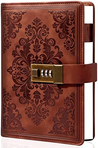 CAGIE Lock Journal For Women Vintage refillable Diary with Lock 224 stranice koža zaključana Journal for Personal Secrets pisanje sa ekskluzivnim Poklon kutija, Pen Loop& Inner Pocket, 5.5 x 7.8, braon