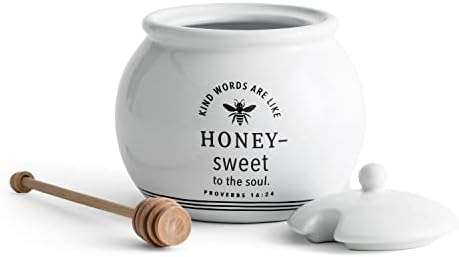 Dayspring Sweet to the Soul Ceramic Wood Dipper, 16 unci Inspirational Honey Pot sa svetim pismom, Bijela