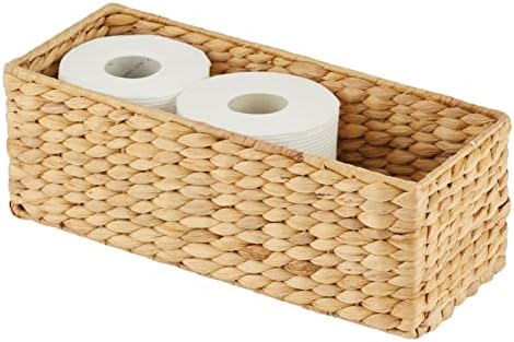 Mdesign tkani Hyacintth uskim kupaonicom WC držač za pohranu Organizator za pohranu Organizator košara - posuda za pravokutnike za kupatilo, toalet rezervoar - zadržite 3 rolne toaletnog papira - prirodni / preplanuli