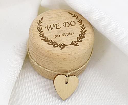 Kutija za vjenčani prsten G. i gospođa Rustikalna drvena okrugla kutija za prsten personalizirana kutija za zaručnički prsten za prijedlog Organizator nakita za vjenčanje
