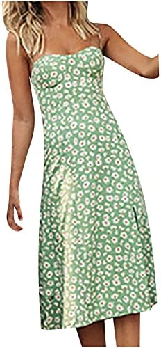 Štampana Midi haljina za žene seksi haljine sa špageti remenom bez leđa Split Beach Party Sundress