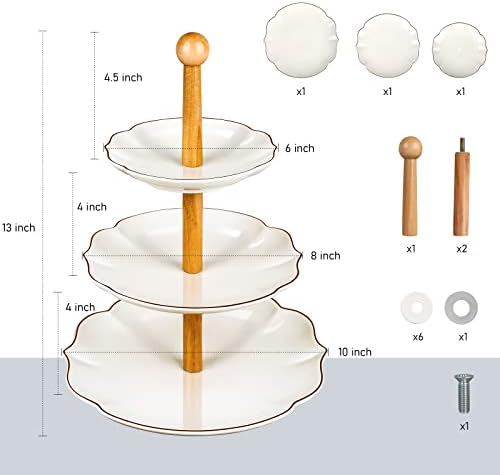 CCATSIX 3-slojni Porculanski stalak za kolačiće, 3-slojni stalak za torte poslužavnik, pogodan za postavljanje deserta i voća, za vjenčanja i proslave
