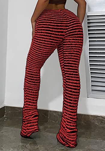 Molisry ženske naslagane helanke pantalone pletene resice visokog struka uske prugaste trenirke sa resama