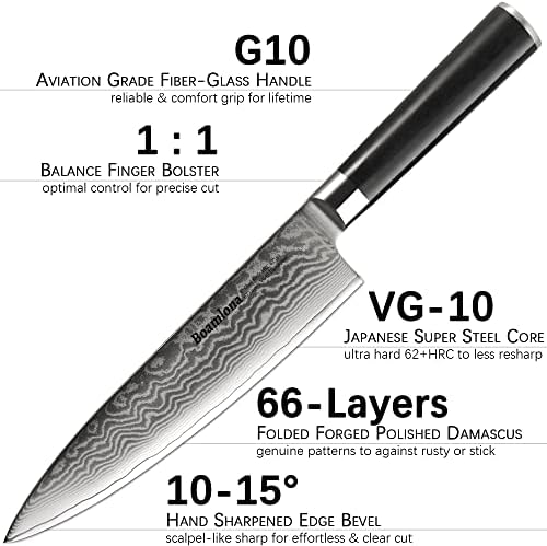 Boamlona Chef nož 8 + rezbarski nož 7 + voćni nož 3,5 - Damask japanski VG10 Super čelični kovani kuhinjski nož sa ručkom G10