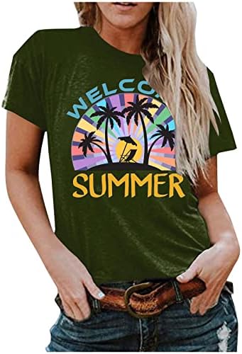 Plaža Coconut Trees grafički majice za žene Hawaiian Sunshine odmor Top ljetni odmor kratki rukav Tees Tops
