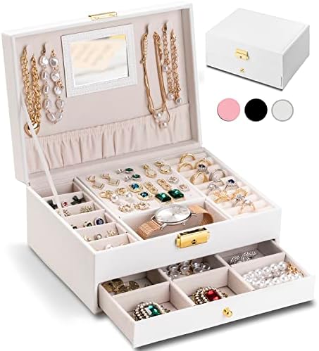 NUCAZA kutija za nakit za žene sa ogledalom, dvoslojni nakit futrola za ogrlice, narukvice, prstenje