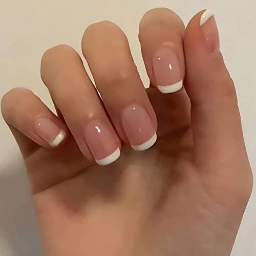 Bijeli francuski Savjet za nokte kratki kvadratni lažni nokti sjajni ružičasti nokti puni poklopac ljepilo na noktima akrilni umjetni nokti slatki umjetni štapić na noktima za žene djevojke DIY Salon za nokte - 24kom