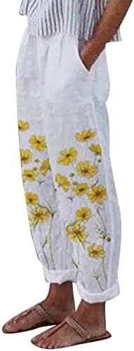 Ženske rastezljive široke noge Palazzo pantalone srca štampana pamučna posteljina rastezljive široke pantalone sa džepovima