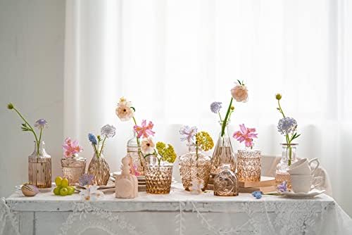 Amber Glass Bud Vase Set od 10-Mini Vintage vaza za svadbene dekoracije, dekor cvijeća za kućni