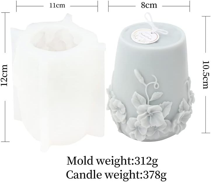 Xidmold Vase Oblik kalup za svijeće, 3D cvjetni vazni silikonski kalup za fondant, ukrašavanje
