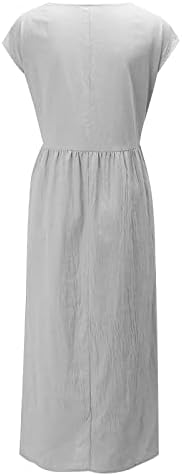 Maxi haljina za žene, žensko ljetno casual solid boja bez rukava bez rukava, uboda pamučna posteljina haljina