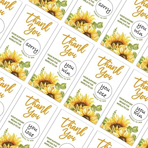 REWIDPARTY 50 prazan suncokretov Poklon bon Scratch Off kartice Hvala vam na narudžbini vaučeri