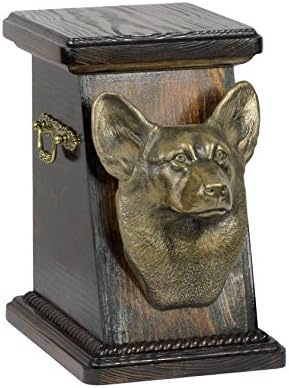 Corgi Pembroke, spomen, urna za pseći pepeo, sa statuom psa, ArtDog