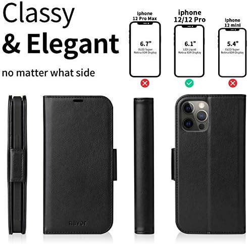 Navor odvojiva magnetna torbica za novčanik sa RFID zaštitom kompatibilna za iPhone 12 / iPhone 12 Pro [6,1 inč] [Vajio Serija] - Crna