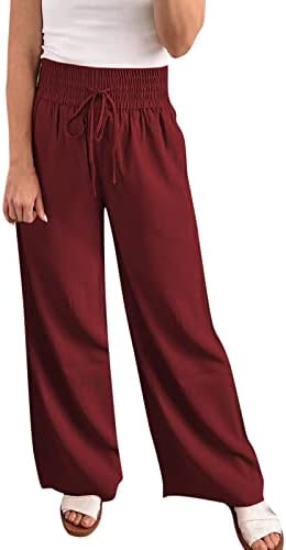 Žene ravne hlače Lopate kuće Casual Hlače Mid struka Čvrsta boja čipke široke pantalone za noge Ženske haljine