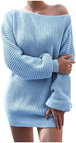Ženska jesen i zimski dugih rukava seksi ovratnik Jednoord Louj Ležerne prilike labave pletene džemper haljine